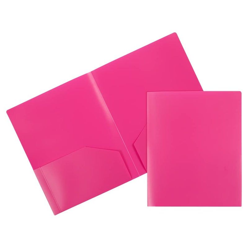 JAM PAPER Heavy Duty Plastic 2 Pocket Extra Tough School Folders - Fuchsia Hot Pink - 6/Pack - Image 1